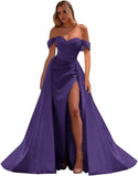 Vestidos de fiesta de satén con hombros descubiertos, corte sirena, fruncido, de noche formal, para mujer 