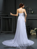 A-Line/Princess One-Shoulder Pleats Sleeveless Long Chiffon Wedding Dresses Bridal Gowns