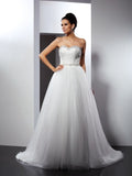 A-Line/Princess Spaghetti Straps Beading Sleeveless Long Tulle Wedding Dresses Bridal Gowns
