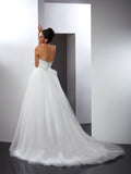 A-Line/Princess Spaghetti Straps Beading Sleeveless Long Tulle Wedding Dresses Bridal Gowns