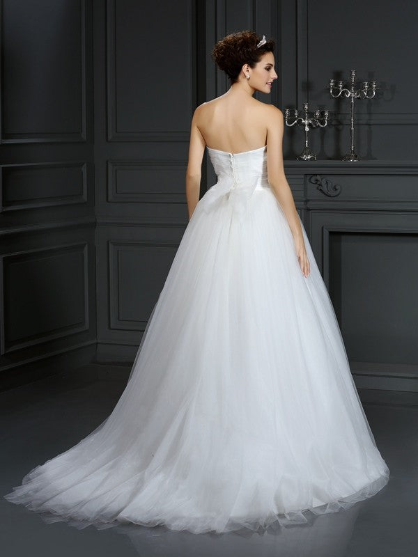 Ball Gown Sweetheart Beading Sleeveless Long Net Wedding Dresses Bridal Gowns