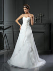A-Line/Princess Sweetheart Ruched Sleeveless Long Satin Wedding Dresses Bridal Gowns