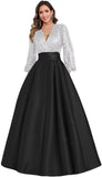 Satin Mother of Bride Dresses Long for Women Sequin Long Sleeve Evening Gown with Pockets