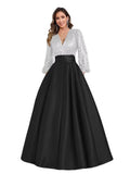 Satin Mother of Bride Dresses Long for Women Sequin Long Sleeve Evening Gown with Pockets