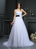 A-Line/Princess Sweetheart Sash/Ribbon/Belt Sleeveless Long Satin Wedding Dresses Bridal Gowns