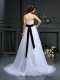 A-Line/Princess Sweetheart Sash/Ribbon/Belt Sleeveless Long Satin Wedding Dresses Bridal Gowns