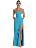 Kingbridal Mermaid Bridesmaid Dresses for Women Square Neck Formal Dress with Slit