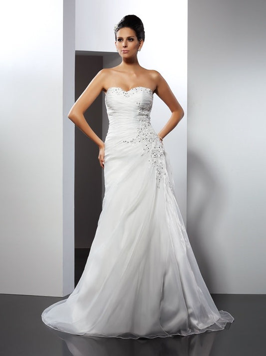 A-Linie/Princess-Linie Herzausschnitt Applikationen Ärmellos Lange Organza Brautkleider