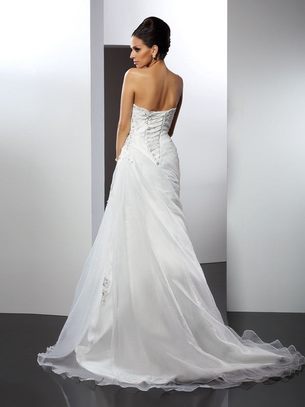 A-Linie/Princess-Linie Herzausschnitt Applikationen Ärmellos Lange Organza Brautkleider