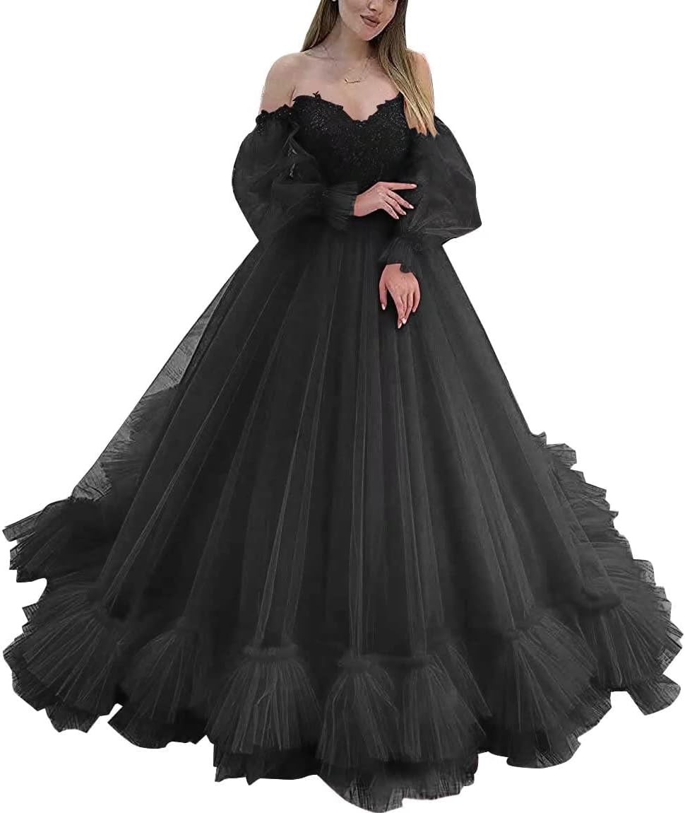 Off Shoulder Lace Appliques Ball Gown Quinceanera Dresses Long Sleeve Wedding Dress Bridal Gowns