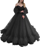 Off Shoulder Lace Appliques Ball Gown Quinceanera Dresses Long Sleeve Wedding Dress Bridal Gowns
