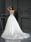 Ballkleid Scoop Applique Ärmellos Lange Satin Brautkleider Brautkleider