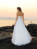 Vestidos de novia de playa de corte A/princesa, escote corazón, sin mangas, de red larga