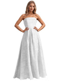 Jacquard Floral Prom Dresses Strapless Maxi Evening Gowns A-Line Ruched Formal Party Dress Elegant