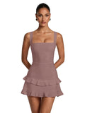 Spaghetti Straps Satin Homecoming Dresses for Teens 2026 Square Neck Tiered Ruffles Short Prom Dress