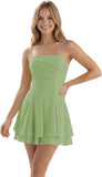 Spaghetti Straps Chiffon Homecoming Dresses for Teens Short 2026 Tiered Ruffle Square Neck Mini Cocktail Gowns