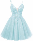 Spaghetti Straps Sequin Lace Appliques Short Homecoming Dresses for Teens Glitter Tulle Prom Party Dresses