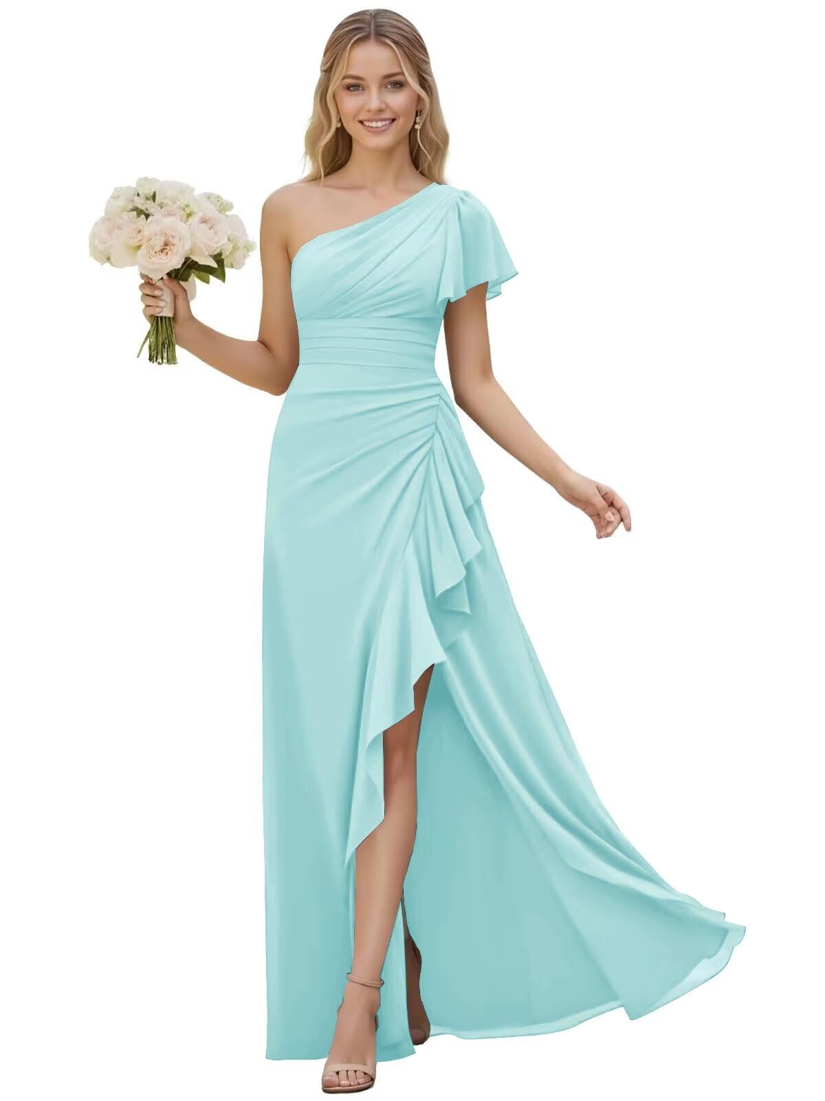 One Shoulder Chiffon Bridesmaid Dresses for Women 2026 A-line Formal Dress