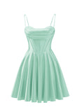 Spaghetti Straps Satin Homecoming Dresses for Teens Ruched Corset Short Prom Party Gowns Dress