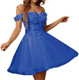 Sparkly Tulle Homecoming Dresses for Teens 2027 3D Flowers Cocktail Gowns Off Shoulder Short Prom Dresses