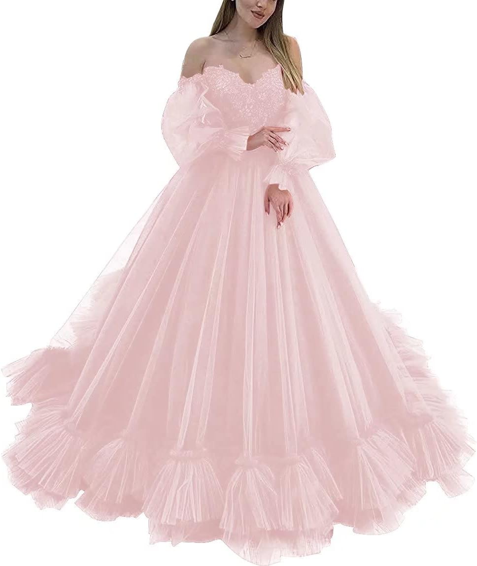 Off Shoulder Lace Appliques Ball Gown Quinceanera Dresses Long Sleeve Wedding Dress Bridal Gowns