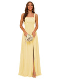 Square Neck Bridesmaid Dress Spaghetti Straps Chiffon Long Formal Dress for Women