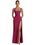 Kingbridal Mermaid Bridesmaid Dresses for Women Square Neck Formal Dress with Slit