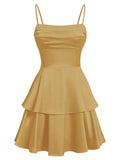 Tiered Satin Homecoming Dresses for Teens Short A Line Tight Spaghetti Strap Formal Cocktail Party Gown 2026