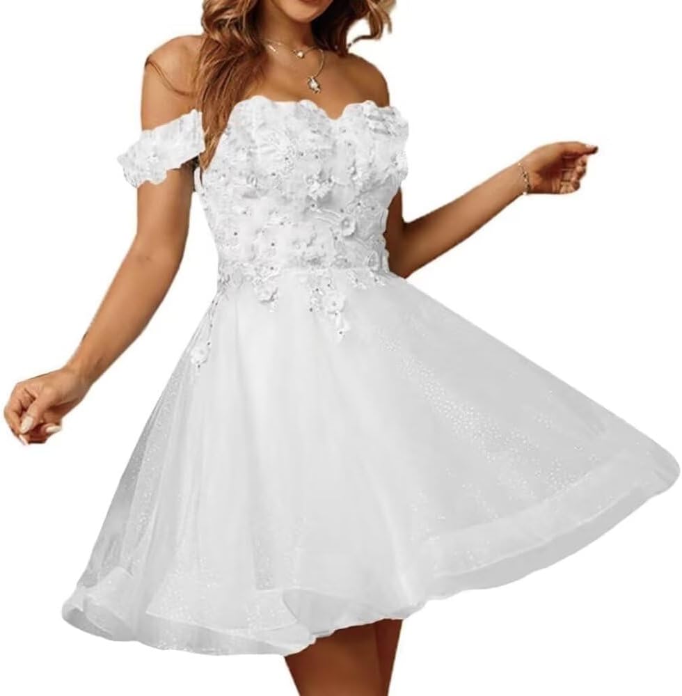 Sparkly Tulle Homecoming Dresses for Teens 2027 3D Flowers Cocktail Gowns Off Shoulder Short Prom Dresses
