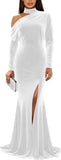 Mermaid Velvet Prom Dresses with Slit 2027 Long Sleeve Formal Dress for Women One Shoulder Evening Party Gowns