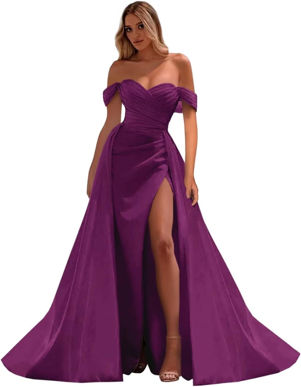 Vestidos de fiesta de satén con hombros descubiertos, corte sirena, fruncido, de noche formal, para mujer 