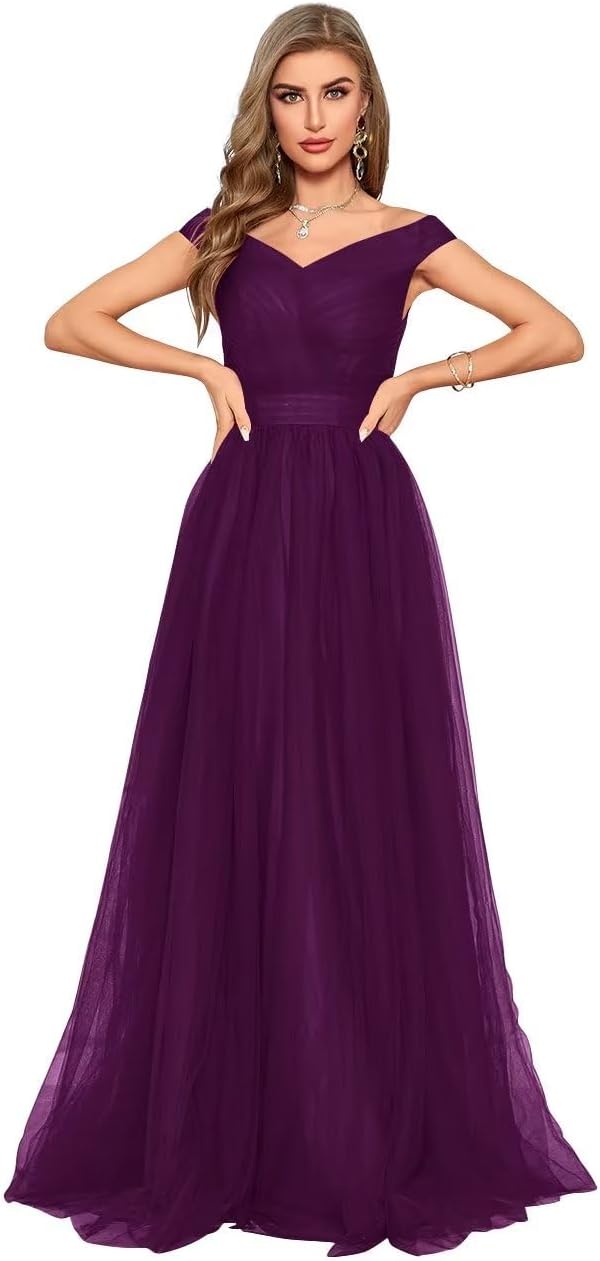 Schulterfreies Ballkleid, langes Ballkleid für Damen, A-Linie, Herzausschnitt, mehrlagiges Tüllkleid für Hochzeit, Abendparty 