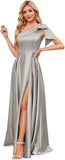 One Shoulder Bridesmaid Dresses for Women 2027 Long Satin A-line Formal Evening Party Dress with Slit