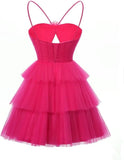 Tulle Homecoming Dresses 2027 Layered Spaghetti Straps Short Prom Dress A-Line Prom Cocktail Party Gown