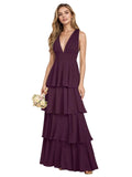 V Neck Chiffon Bridesmaid Dresses for Women 2027 Long Tiered A-Line Ruffles Formal Evening Party Dress