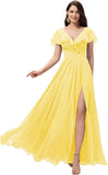 Vestidos de dama de honor largos con escote en V y volantes de gasa para mujer, vestidos de noche formales