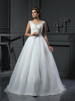 A-Line/Princess V-neck Beading Sleeveless Long Organza Wedding Dresses Bridal Gowns