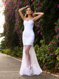 Trumpet/Mermaid Sweetheart Applique Sleeveless Long Tulle Wedding Dresses Bridal Gowns
