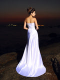 Trumpet/Mermaid Sweetheart Sleeveless Long Silk like Satin Beach Sweep/Brush Train Wedding Dresses Bridal Gowns