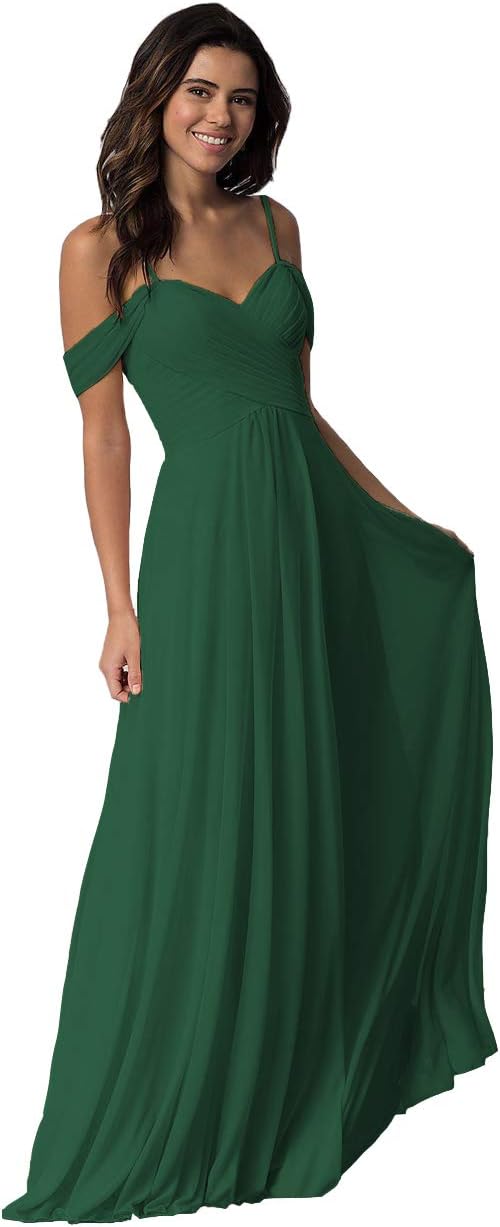 Schulterfreies Chiffon-Brautjungfernkleid mit Taschen für die Hochzeit 