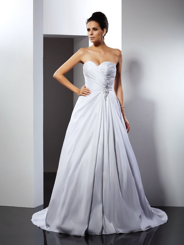 A-Line/Princess Sweetheart Ruffles Sleeveless Long Taffeta Wedding Dresses Bridal Gowns