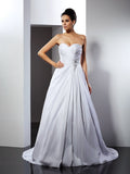 A-Line/Princess Sweetheart Ruffles Sleeveless Long Taffeta Wedding Dresses Bridal Gowns