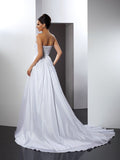 A-Line/Princess Sweetheart Ruffles Sleeveless Long Taffeta Wedding Dresses Bridal Gowns