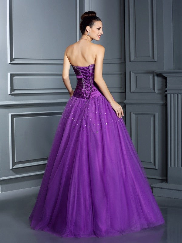 Ballkleid Trägerlos Ärmellos Lang Taft Quinceanera Kleider Ballkleider