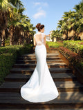 Trumpet/Mermaid High Neck Beading Sleeveless Long Satin Wedding Dresses Bridal Gowns