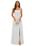 Square Neck Bridesmaid Dress Spaghetti Straps Chiffon Long Formal Dress for Women