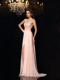 Vestido de noche de graduación de gasa largo sin mangas con encaje halter y corte princesa
