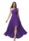 Vestido de dama de honor de un solo hombro para mujer, vestido formal de noche de gasa con bolsillos y corte alto bajo