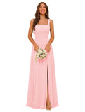 Square Neck Bridesmaid Dress Spaghetti Straps Chiffon Long Formal Dress for Women