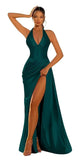 Halter Satin Prom Dresses for Women 2027 Long Mermaid Corset Formal Dress Pleated Evening Party Gowns with Slit
